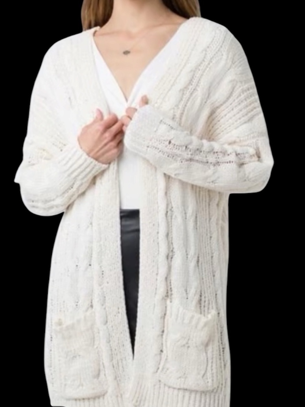 No boundaries Cable-Knit Open Front Cardigan - White